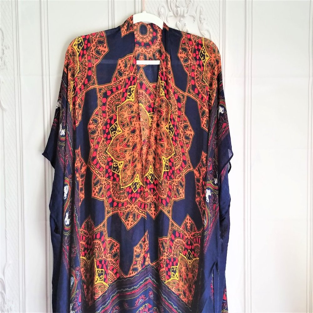 Lovestitch Kimono Wrap - Blue Medalion - One Size - Duster Longline